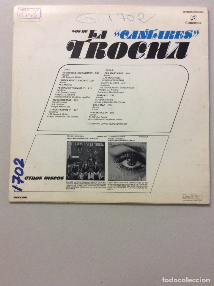 Discos de vinilo: Los de la Trocha. Me duele el coraz&oacute;n. - Foto 2