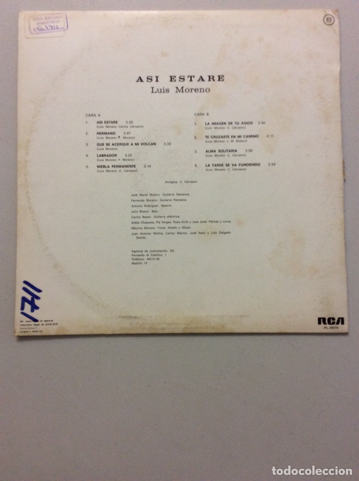 Discos de vinilo: Luis Moreno. As&iacute; estar&eacute;. - Foto 2