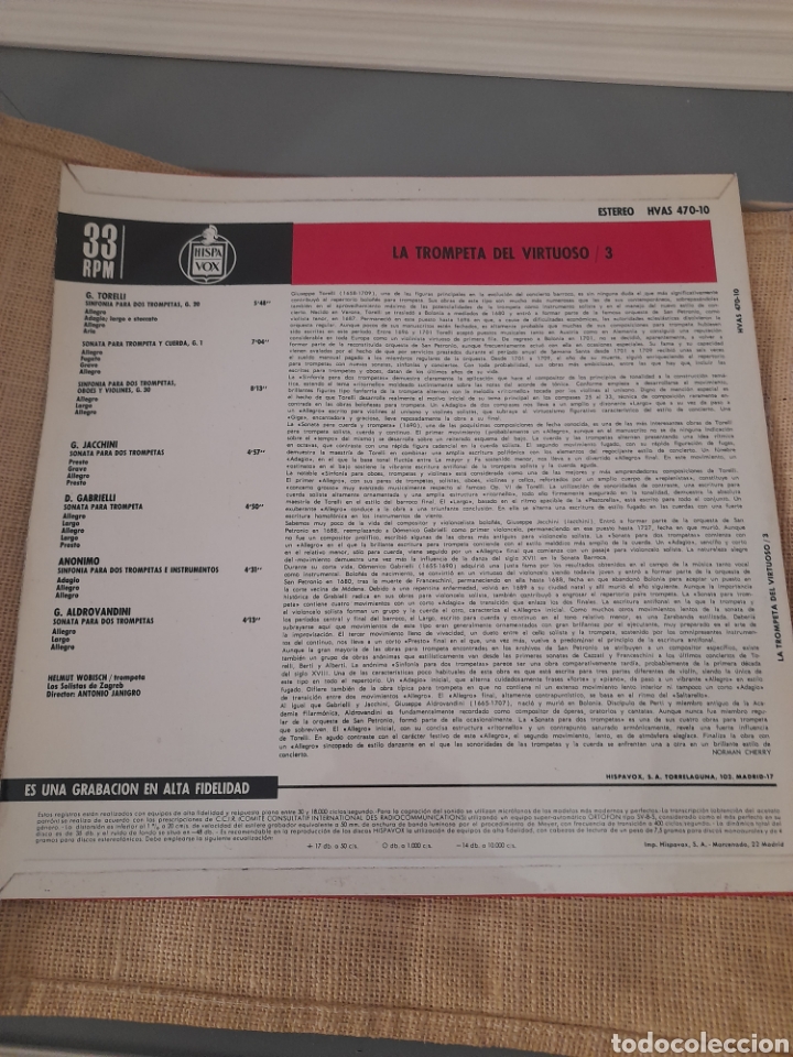 Discos de vinilo: La Trompeta del virtuoso Torrelli Jacchini - Foto 2