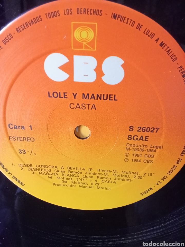 Discos de vinilo: LOLE y MANUEL &rdquo; CASTA&rdquo; 1984 Original CBS .NUEVO - Foto 5