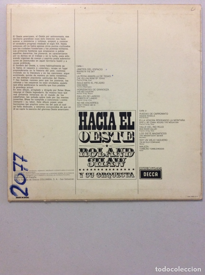 Discos de vinilo: Hacia el Oeste. Roland Shaw y su orquesta. - Foto 2