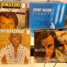 Discos de vinilo: LOTE DE 4 SINGLES JOHNNY HALLYDAY : REVOILA +HEY LONELY +J´OUBLIERAI ( CARMEL ) + L´ENVIE