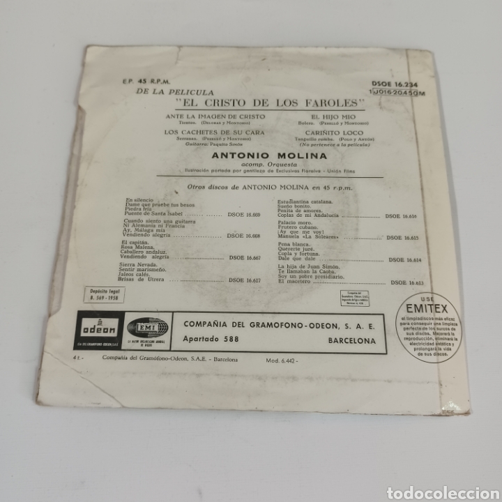 Discos de vinilo: ANTONIO MOLINA - EL CRISTO DE LOS FAROLES 1958 EMI ODEON - Foto 2