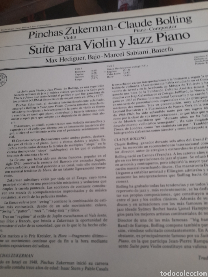 Discos de vinilo: Vinilo, Pinchas Zukerman, Claude Bolling, - Foto 2