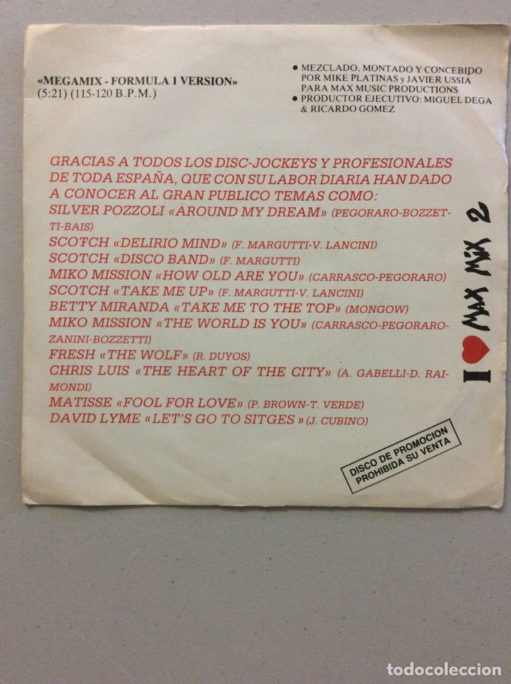 Discos de vinilo: I love Max Mix 2. Megamix f&oacute;rmula i versi&oacute;n. - Foto 1