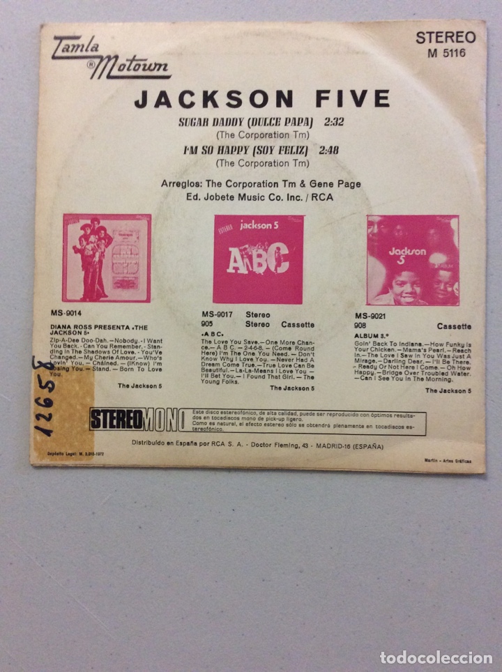 Discos de vinilo: Jackson Five. Sugar daddy. I&rsquo;m so happy. - Foto 2