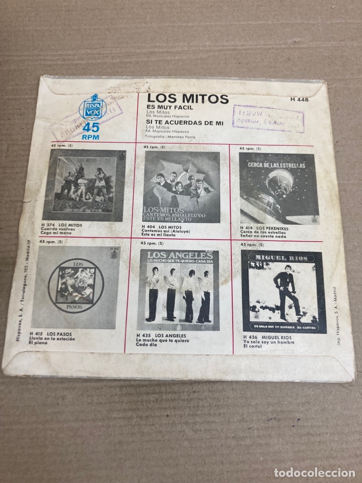 Discos de vinilo: Disco de vinilo Single Los Mitos - Foto 2