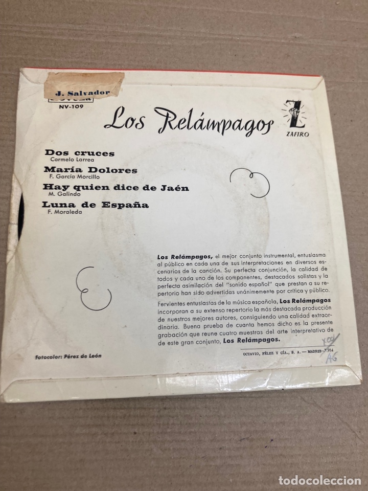 Discos de vinilo: Disco de vinilo Single Los Rel&aacute;mpagos - Foto 2