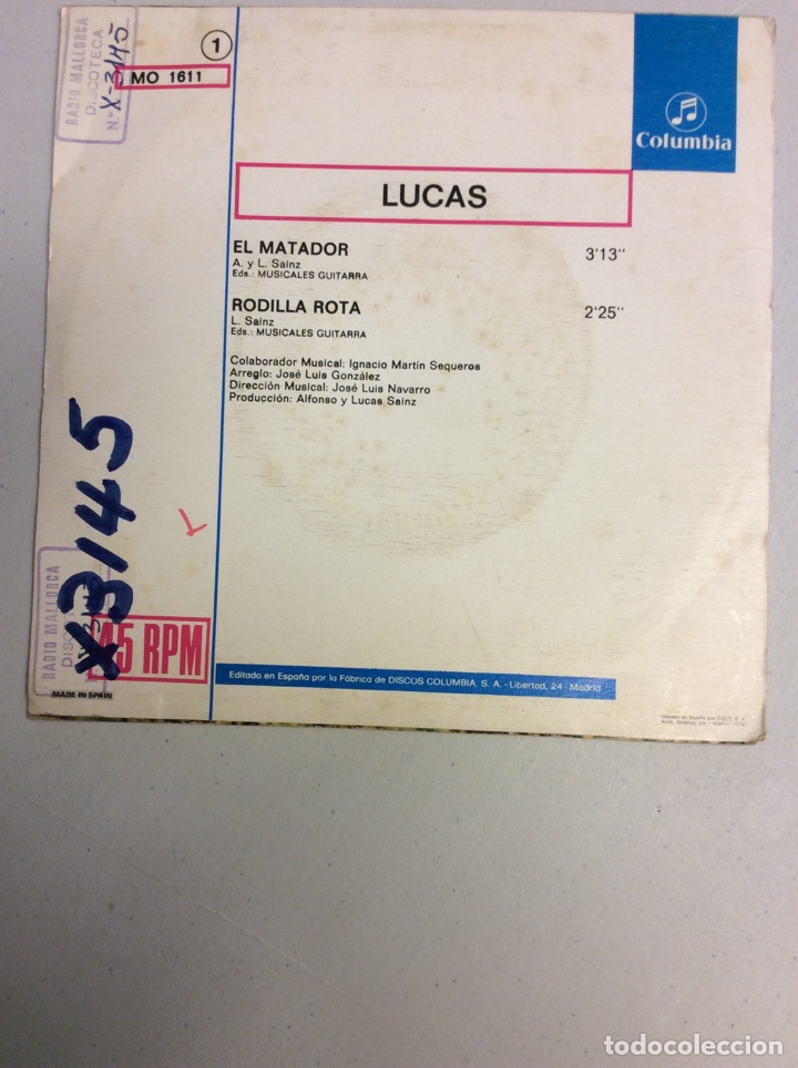 Discos de vinilo: Lucas. El matador. Rodilla rota. - Foto 2