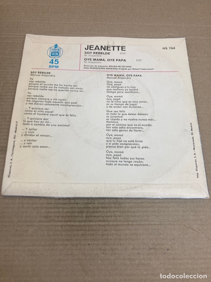 Discos de vinilo: Disco de vinilo Single Jeanette - Foto 2