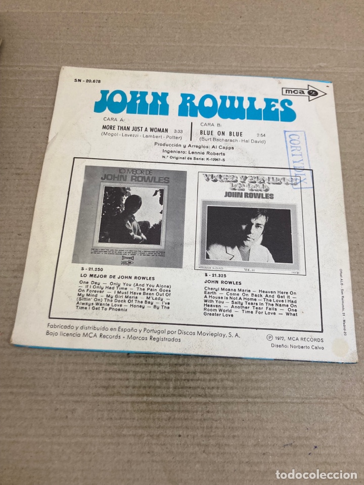 Discos de vinilo: Disco de vinilo Single John Rowles - Foto 2