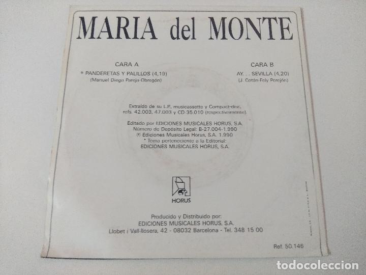 Discos de vinilo: MARIA DEL MONTE/PANDERETAS Y PALILLOS/SINGLE. - Foto 3