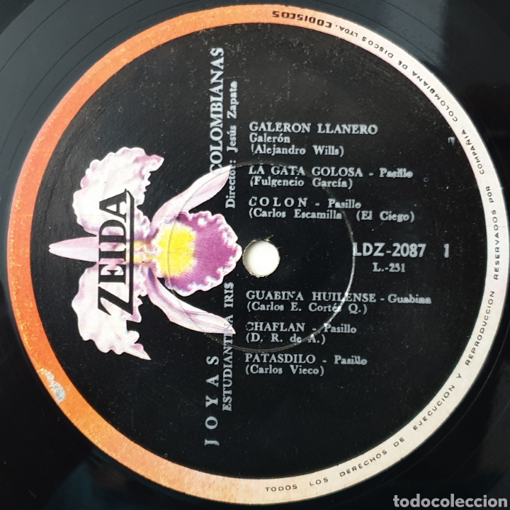 Vinyl records: LP ESTUDIANTINA IRIS - Joyas Colombianas (Colombia - Discos Zeida - 1963) SOLO VINILO SIN PORTADA