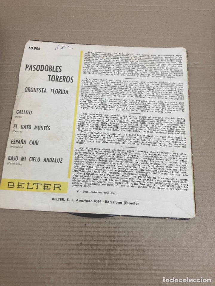 Discos de vinilo: Disco de vinilo Single Pasodobles Toreros - Foto 2