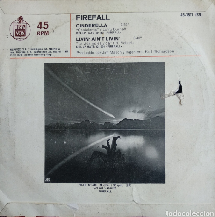 Discos de vinilo: *FIREFALL. CINDERELLA. SPAIN. ATLANTIC. 1977. LX1.1 - Foto 2