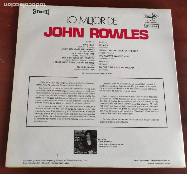 Discos de vinilo: LO MEJOR DE JOHN ROWLES - LP - 1970 - Foto 2