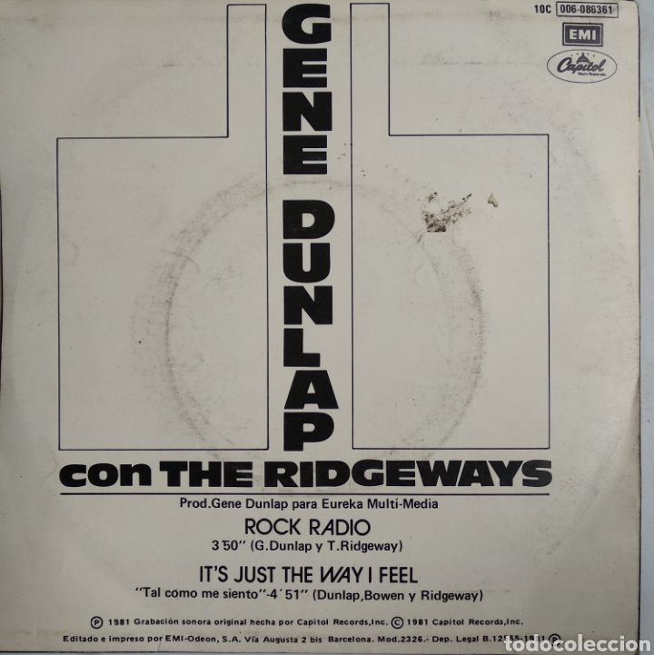 Discos de vinilo: *GENE DUNLAP. SPAIN. CAPITOL. 1981. LX1.1 - Foto 2