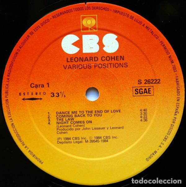 Discos de vinilo: Leonard Cohen &lrm;&ndash; Various Positions - Foto 3