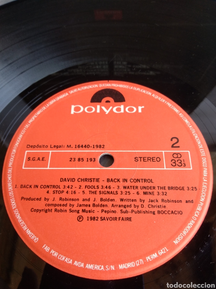 Discos de vinilo: DAVID CHRISTIE. BACK IN CONTROL. SPAIN. POLYDOR. 1982. LX1.1 - Foto 4