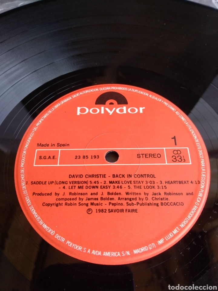 Discos de vinilo: DAVID CHRISTIE. BACK IN CONTROL. SPAIN. POLYDOR. 1982. LX1.1 - Foto 3