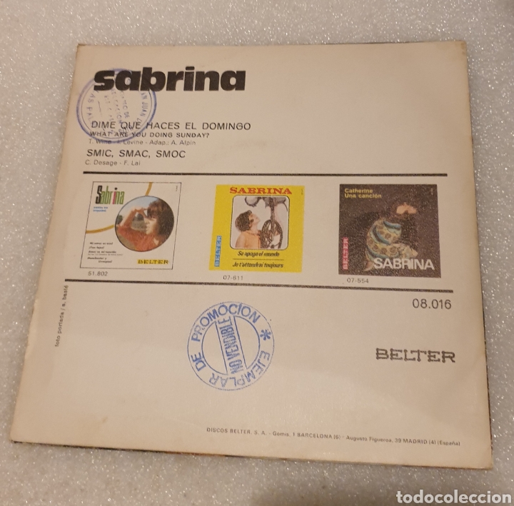 Discos de vinilo: Sabrina - dime que haces el domingo - Foto 2
