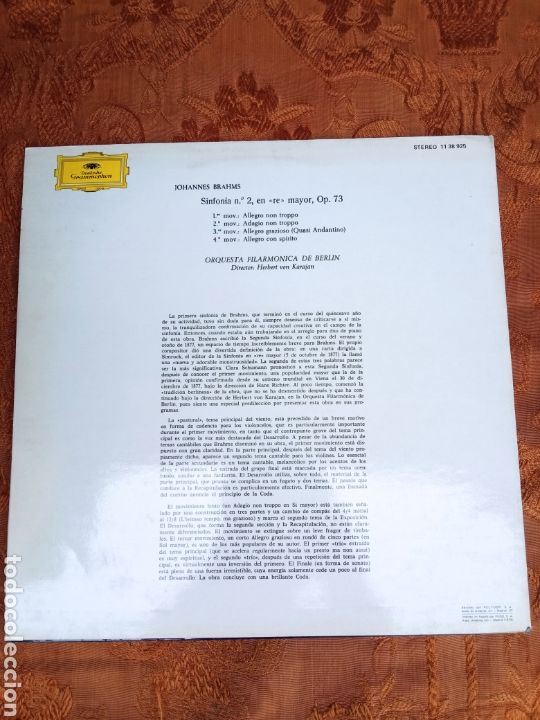 Discos de vinilo: BRAHMS,SINFONIA n&deg;2 en RE MAYOR - Foto 2