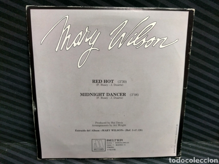Discos de vinilo: Mary Wilson - Red Hot / Midnight Dancer (7&rdquo;, Single) - Foto 2