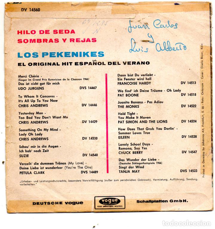 Discos de vinilo: LOS PEKENIKES - HILO DE SEDA - SINGLE - 1966 - Foto 2