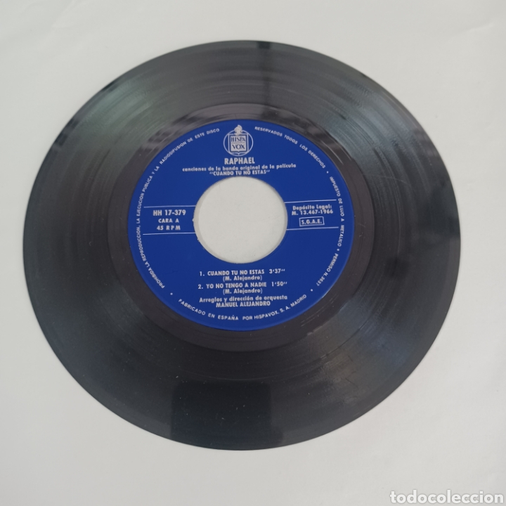 Discos de vinilo: RAPHAEL - CANCIONES DE LA PELICULA ( CUSNDO TU NO ESTAS ) 1966 HISPAVOX - Foto 3