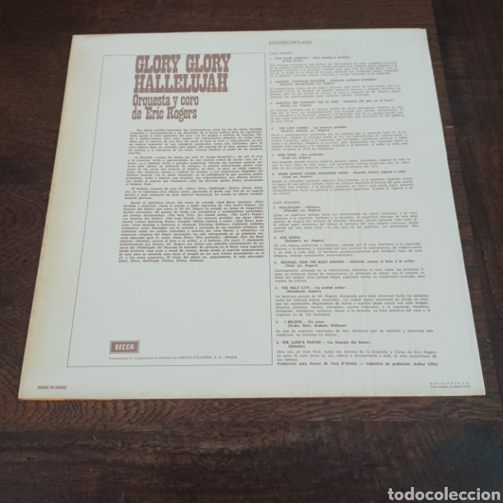Discos de vinilo: ORQUESTA Y COROS ERIC ROGERS - GLORY, GLORY, HALLELUJAH - Foto 2