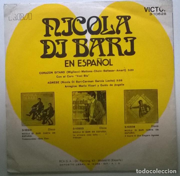 Discos de vinilo: Nicola Di Bari. Coraz&oacute;n gitano/ Agnese. RCA, Spain 1971 single - Foto 2