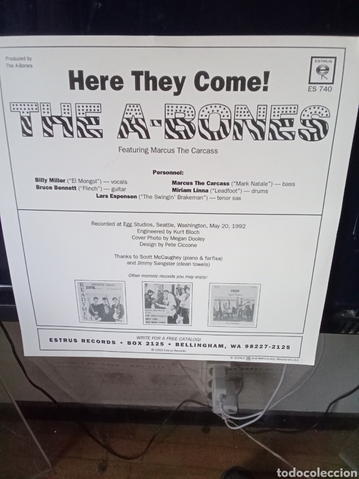 Discos de vinilo: THE A- BONES 1992 featuring MarcusThe Carcass. ESTRUS Records - Foto 4