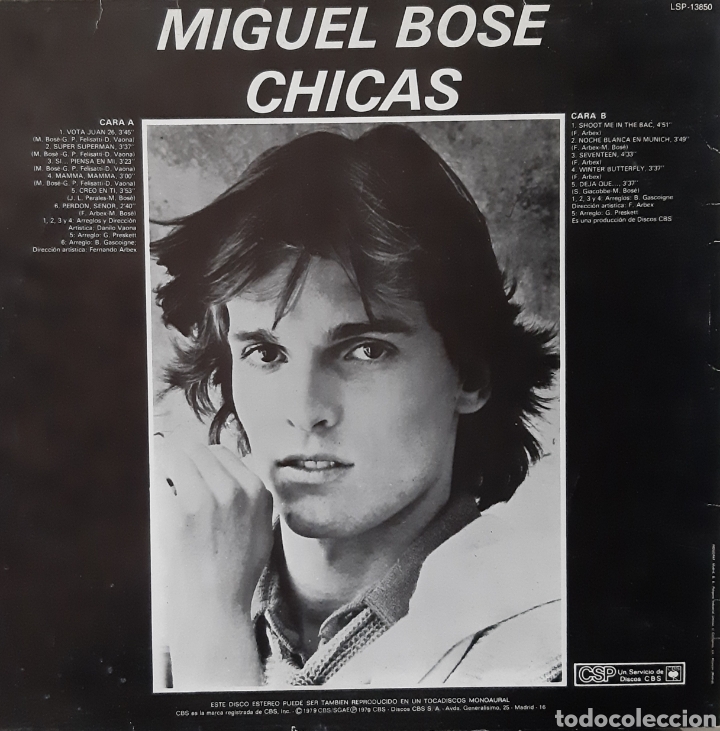Discos de vinilo: Miguel Bos&eacute;. Chicas. LP. - Foto 2