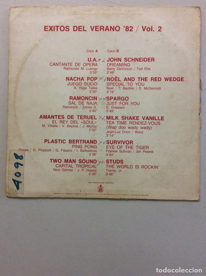 Discos de vinilo: &Eacute;xitos del verano &lsquo;82. Vol 2 Hispa Vox. - Foto 2