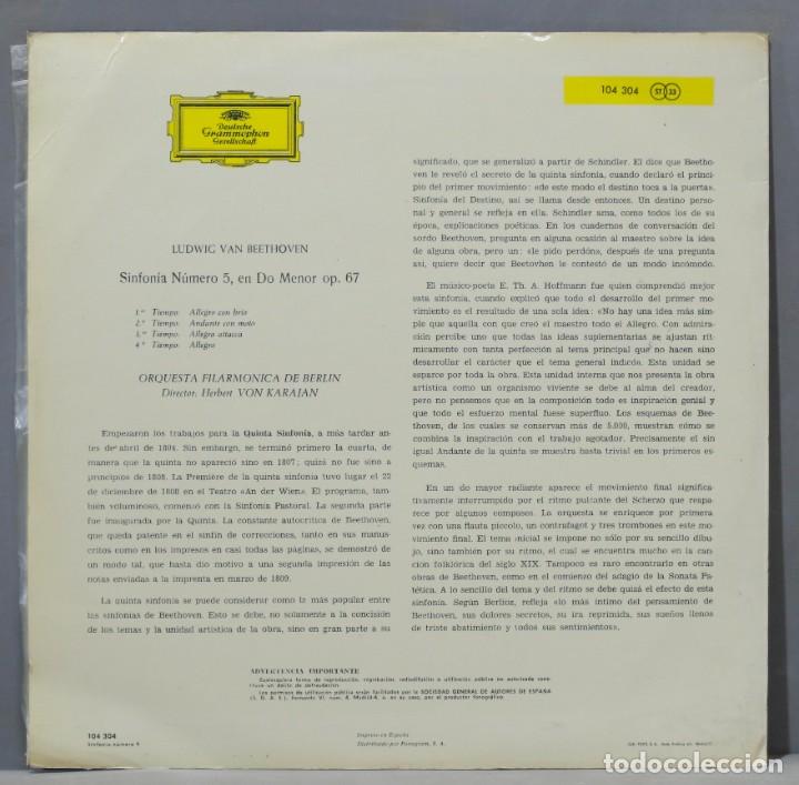 Discos de vinilo: LP. SINFONIA 5. BEETHOVEN. KARAJAN - Foto 2