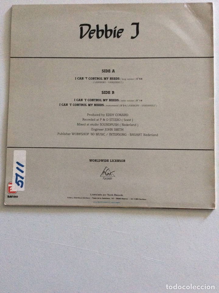 Discos de vinilo: Debb&iacute;e J. I can&rsquo;t control my needs. - Foto 2