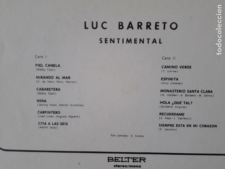 Discos de vinilo: luc barreto  -  sentimental - Foto 3