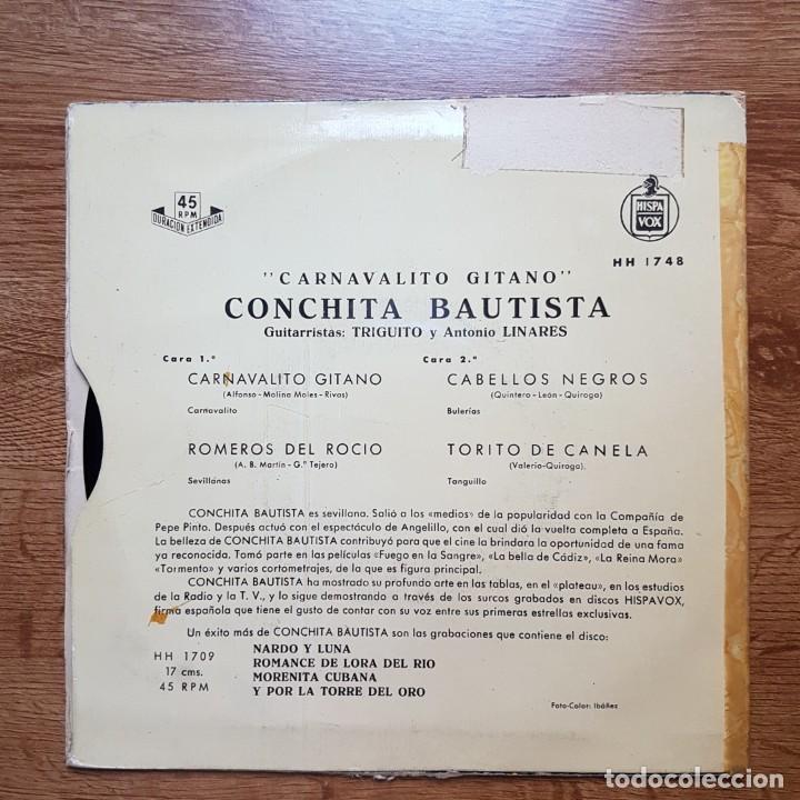 Discos de vinilo: ANTIGUO EP CONCHITA BAUTISTA CARNAVALITO GITANO - Foto 2