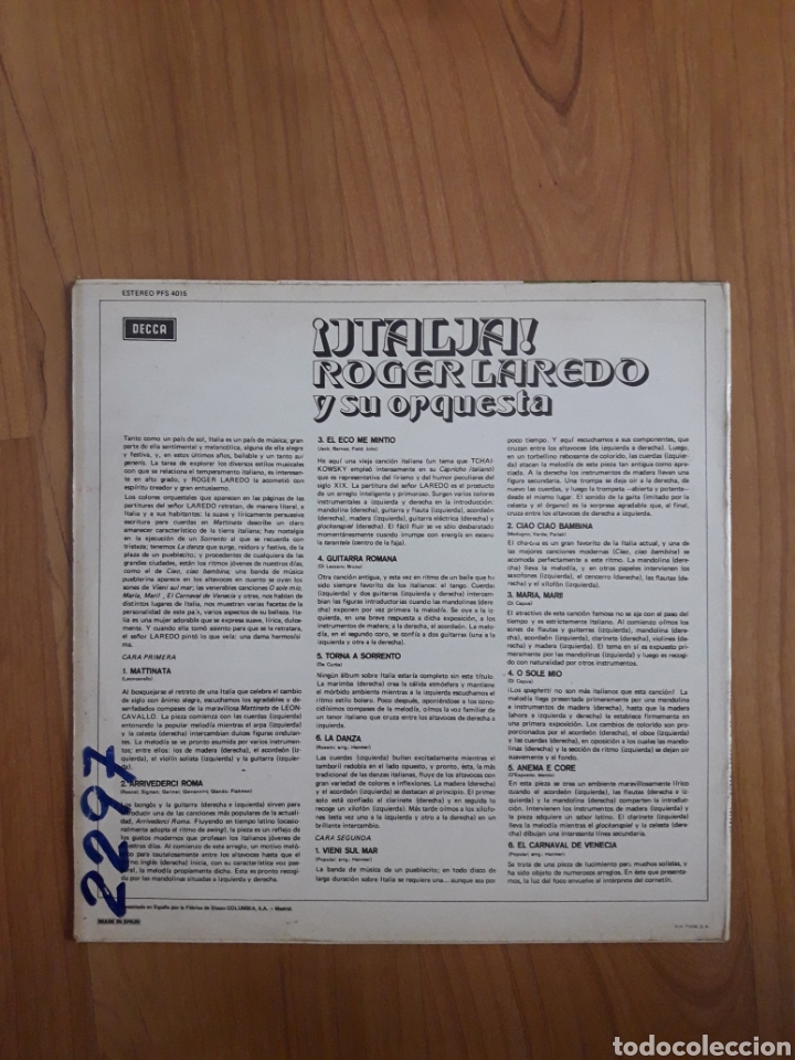 Discos de vinilo: ITALIA. ROGER LAREDO Y SU ORQUESTA - Foto 2