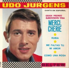 Discos de vinilo: UDO JURGENS - MERCI, CHERIE + 3 (EP BELTER 1966 ESPAÑA) CANTA EN ESPAÑOL. EUROVISION.. Lote 358170530