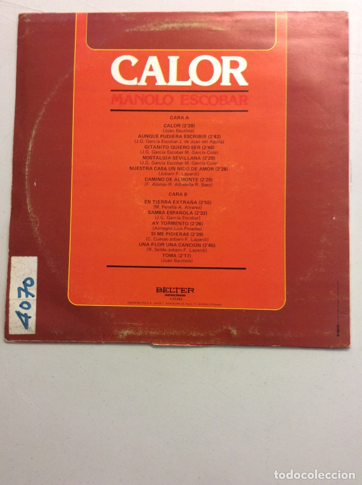 Discos de vinilo: Manolo Escobar. Calor. - Foto 2