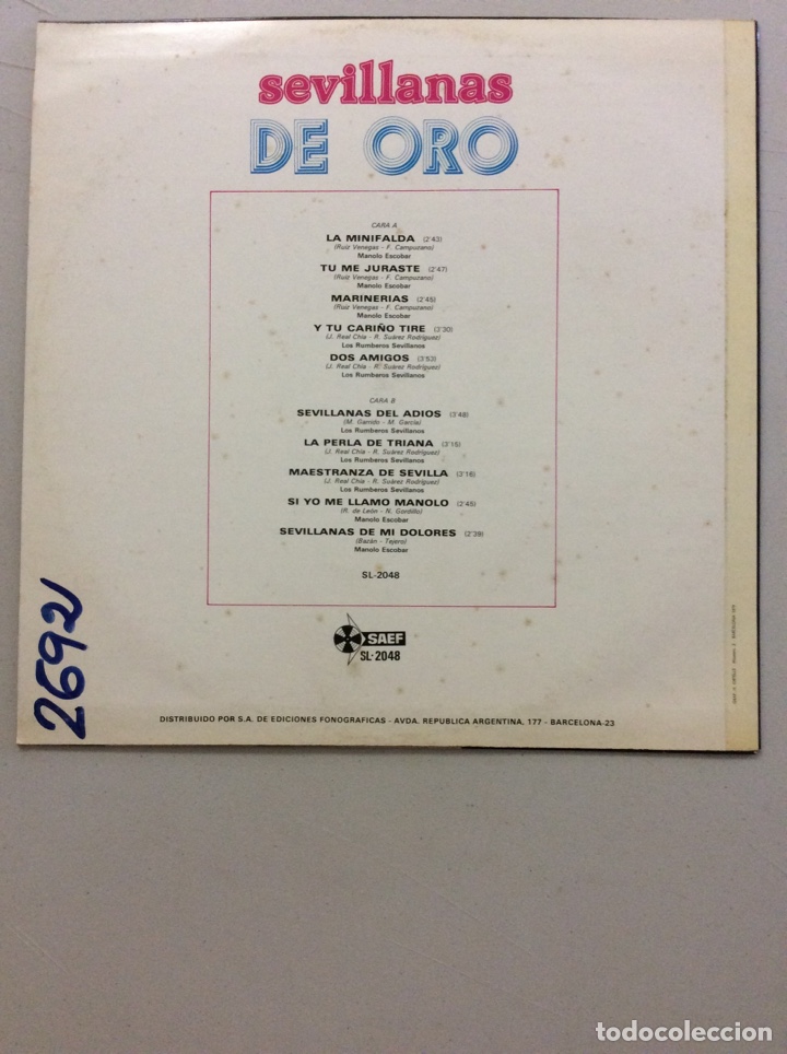 Discos de vinilo: Manolo Escobar. Sevillanas de oro. - Foto 2