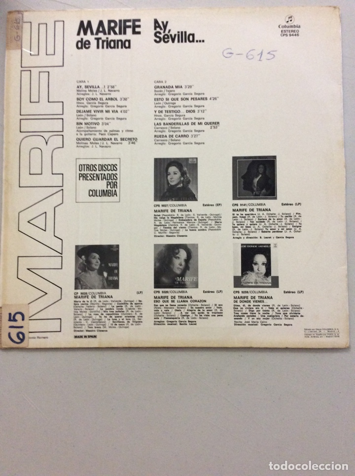 Discos de vinilo: Marife de Triana. Ay, Sevilla... - Foto 2