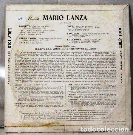 Discos de vinilo: MARIO LANZA - RECITAL ARIAS DE OPERA - LP - Foto 2