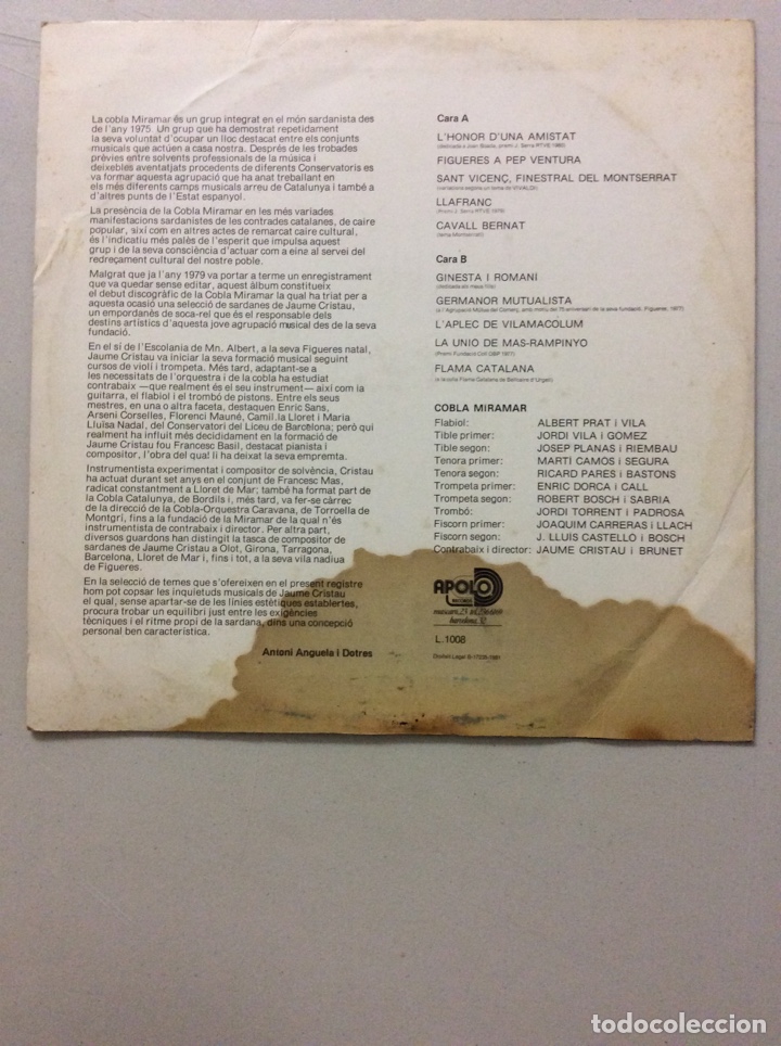 Discos de vinilo: Ginesta i Roman&iacute;. Cobla Miramar. - Foto 2