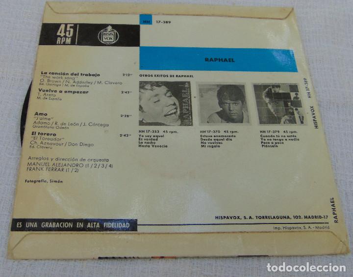 Discos de vinilo: RAPHAEL - LA CANCION DEL TRABAJO + 3- EP 1966 - Foto 2