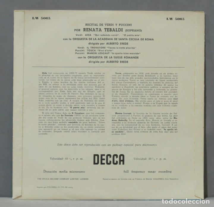 Discos de vinilo: LP. TEBALDI. RECITAL DE VERDI Y PUCCINI - Foto 2