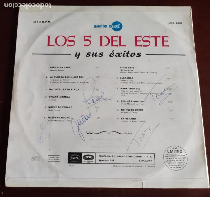 Discos de vinilo: LOS 5 DEL ESTE Y SUS EXITOS - LP - 1967 - SERIE AZUL - Foto 2