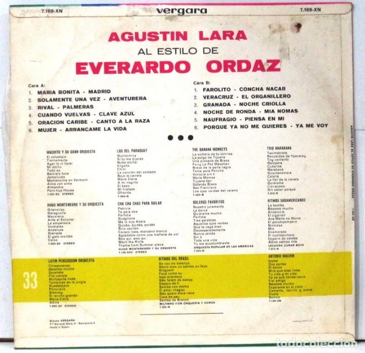 Discos de vinilo: AGUSTIN LARA - AL ESTILO DE EVERARDO ORDAZ - LP - Foto 2