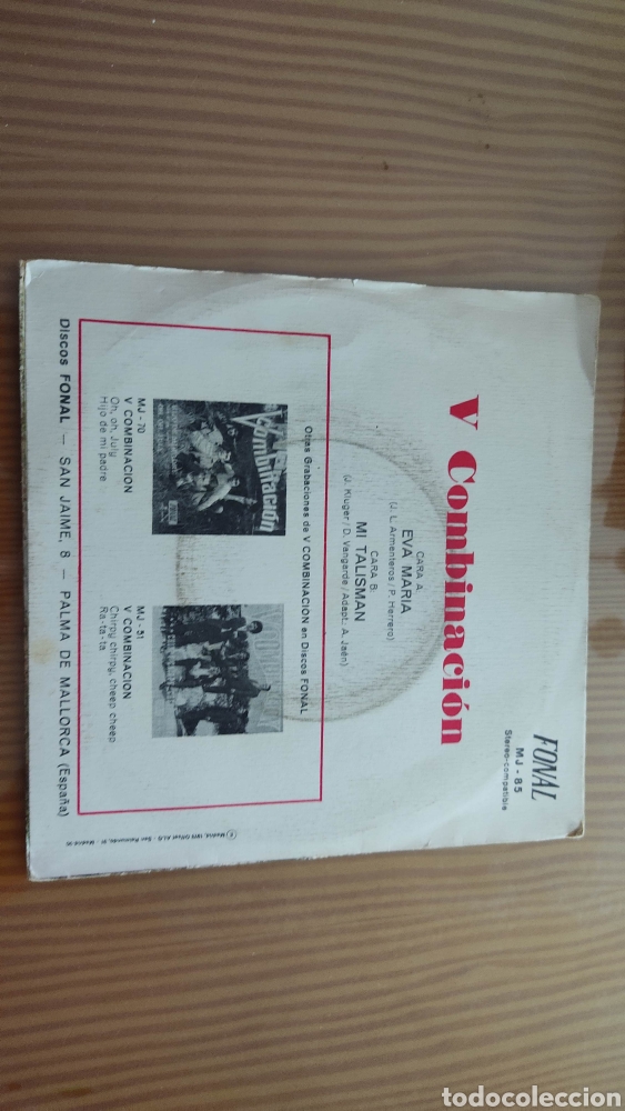 Discos de vinilo: Disco vinilo single de V Combinacion &rdquo; Eva Maria / Mi Talisman&rdquo; - Foto 2